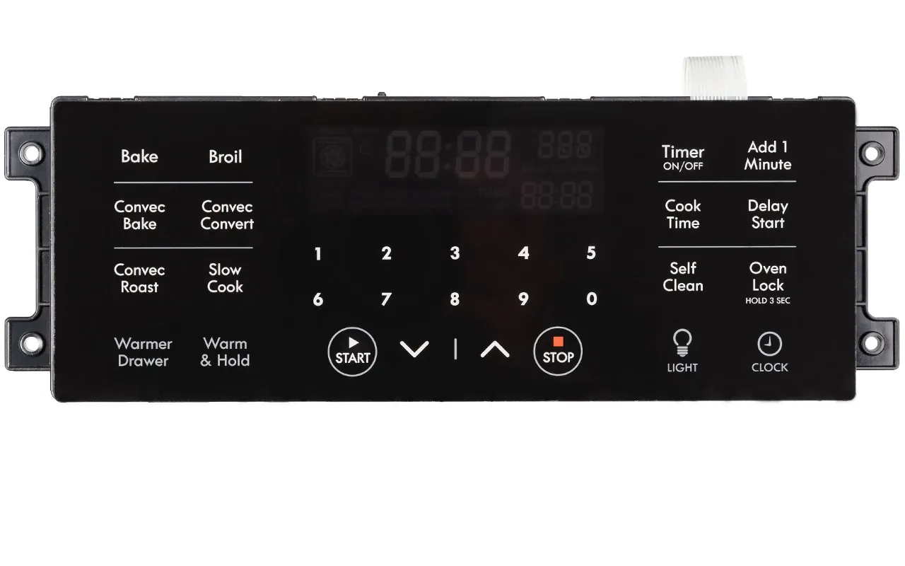 Oven control board on workbench beside screwdriver and multimeter probe