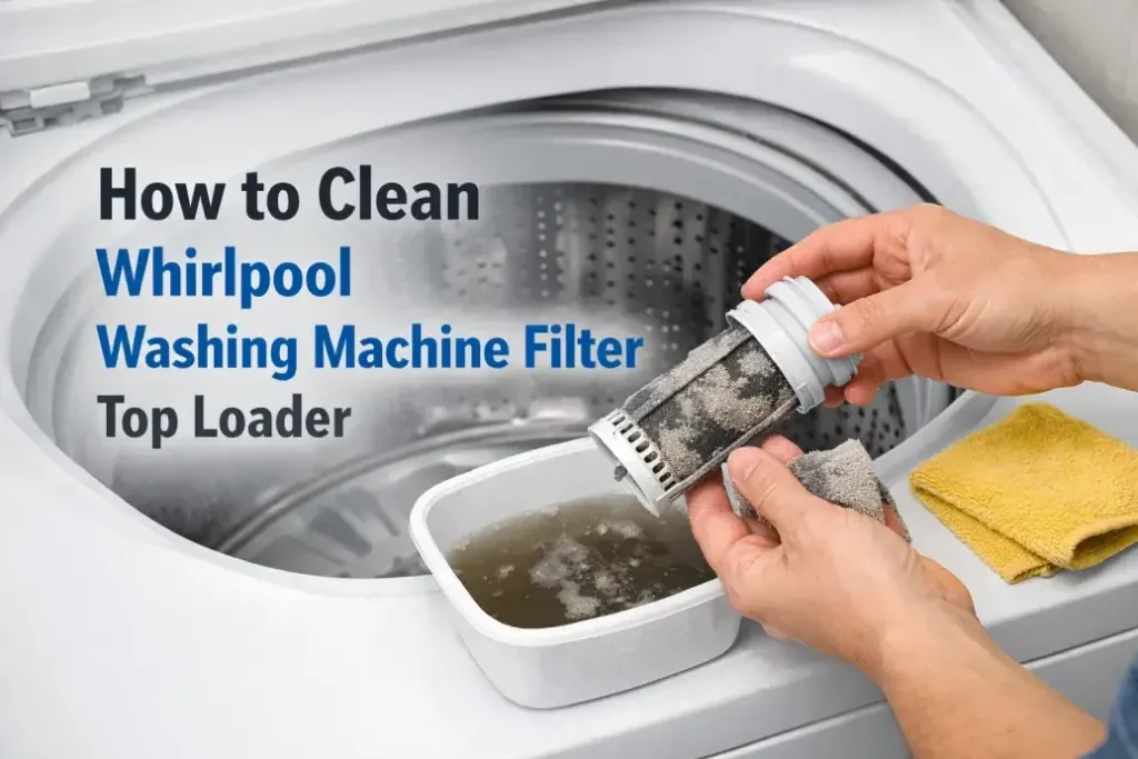 Pouring vinegar into an open top loading washing machine during cleaning