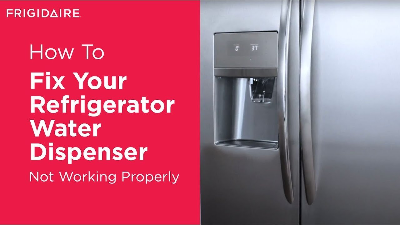 Stainless steel Frigidaire refrigerator water dispenser in a bright modern kitchen