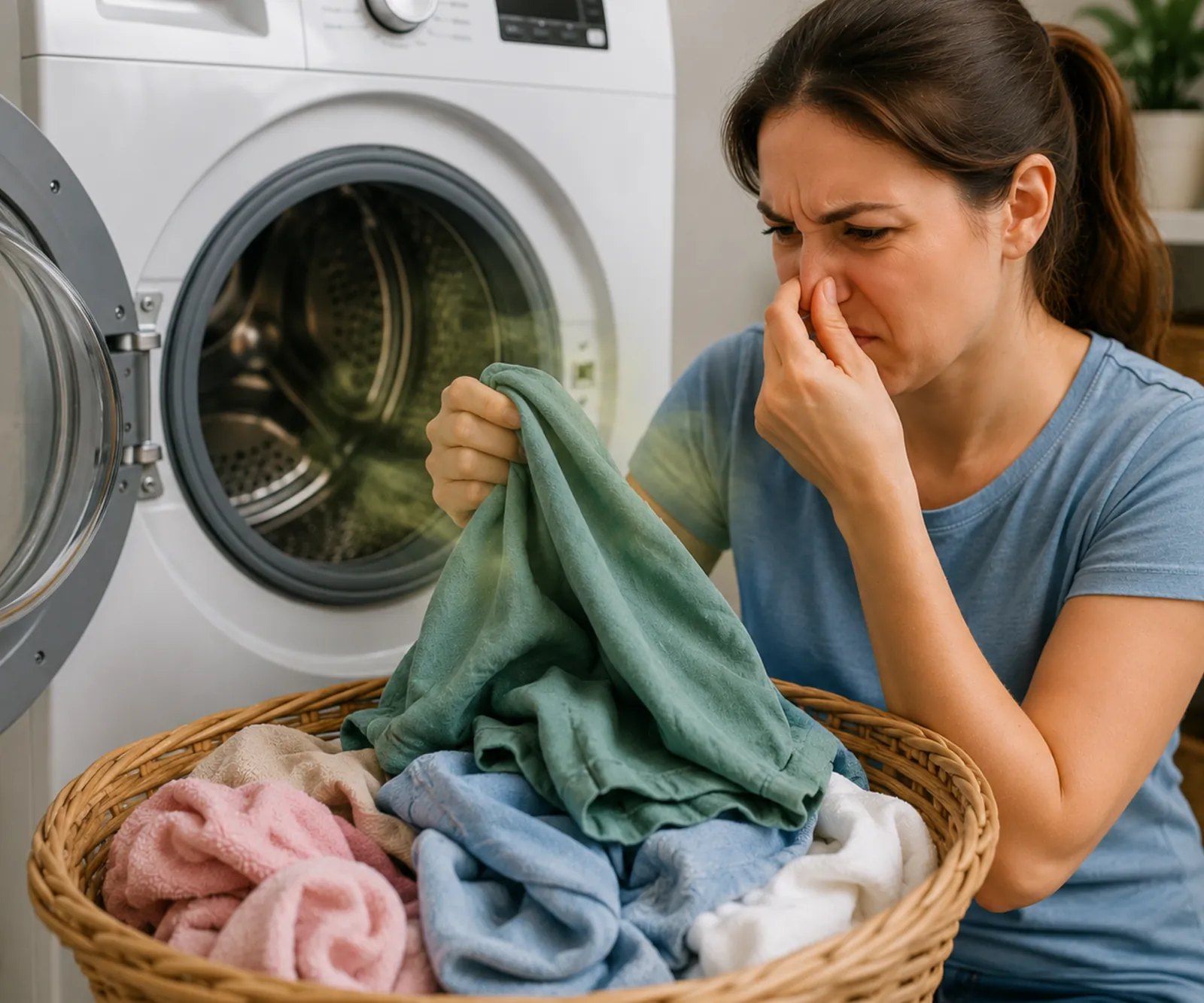 Vinegar, detergent, towel and vent brush for cleaning laundry appliances